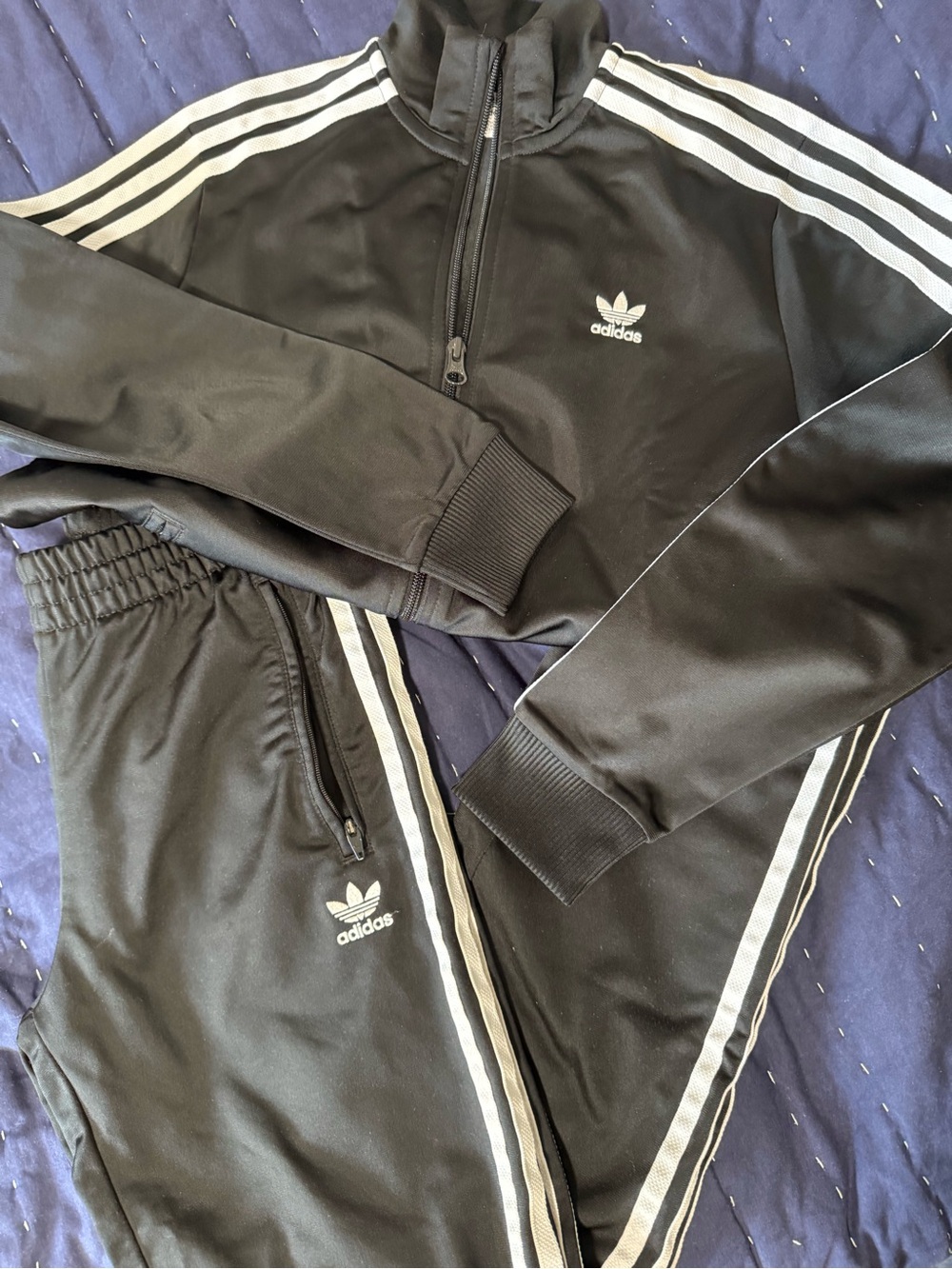 adidas Black Kids 3-Stripe Track Top & Joggers Set